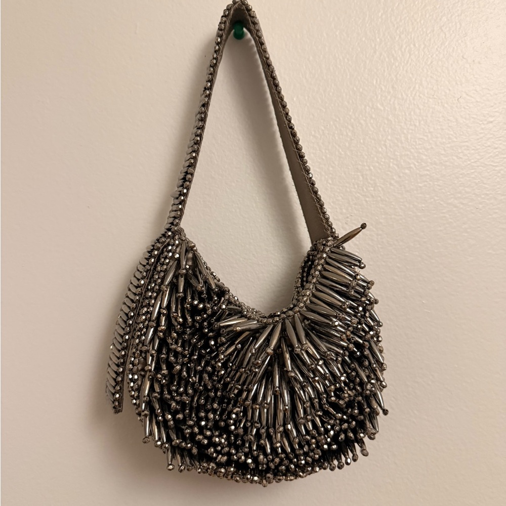 Zara Silver Embellished Shoulder Bag